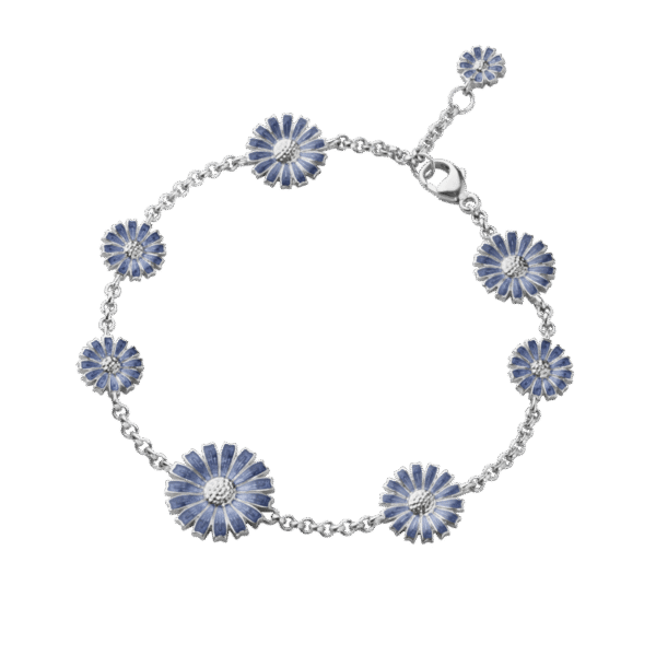 Georg Jensen “Daisy armbånd" i sølv med blå emaljerte blomster