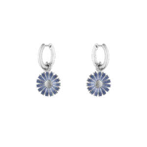 Georg Jensen “Daisy øreringer" i sølv med blå emaljert blomst