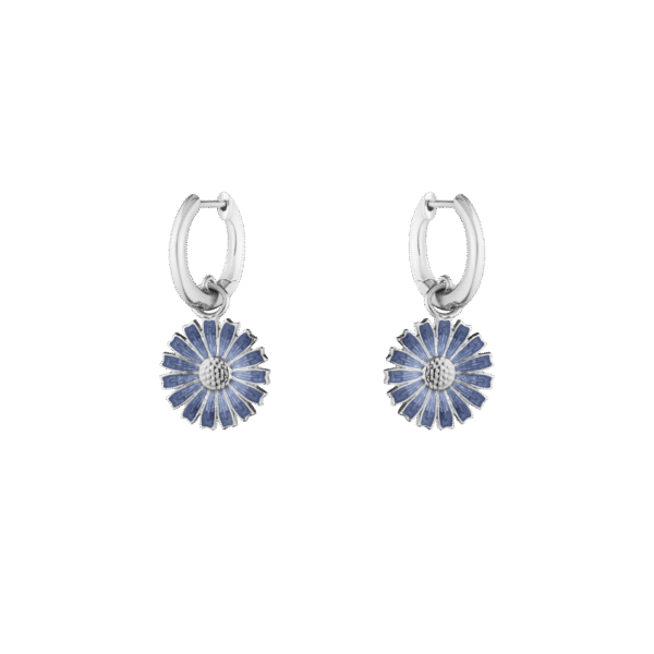 Georg Jensen “Daisy øreringer" i sølv med blå emaljert blomst