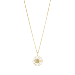Georg Jensen “Daisy kjede" i forgylt sølv med hvit emaljert blomst