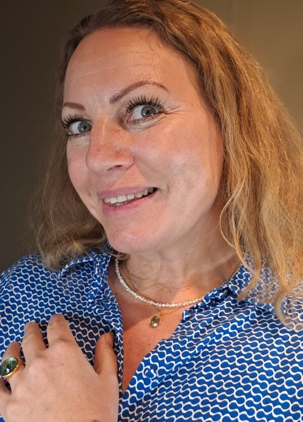 Susanne Friis Bjørner kjede i forgylt sølv med topas og grønn kvarts