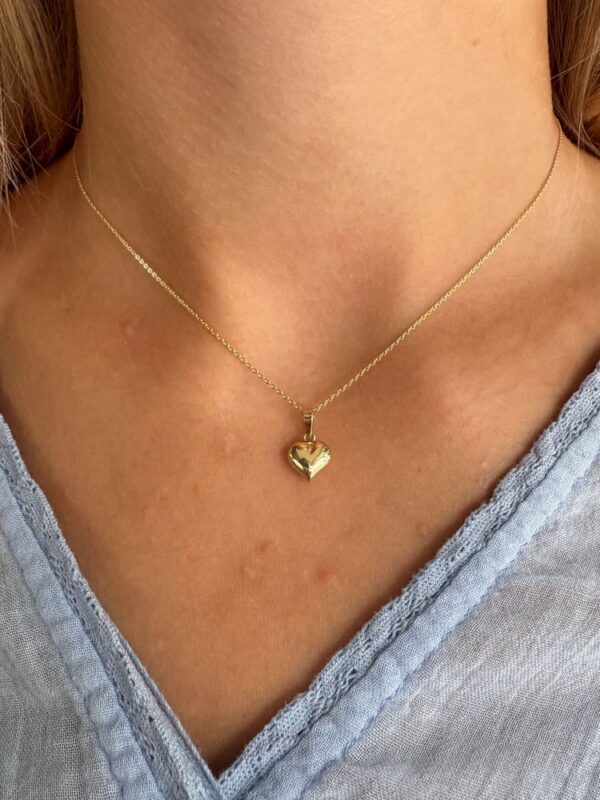 Prins og prinsesse, gult gull anheng "hjerte" lite med diamant