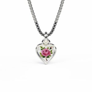 Pia og Per emaljehjerte med rose, lite