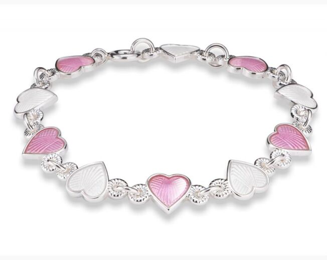 Armbånd til barn med rosa og hvite hjerter fra Pia og Per