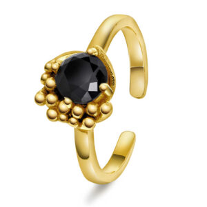 Shapes "Halo" ring i forgylt sølv med sort c.zirkonia