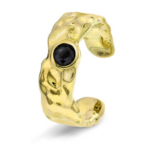 Shapes "Stone" ring i forgylt sølv med sort c.zirkonia