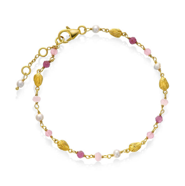 Shapes "Raven" armbånd i forgylt sølv med kvarts i rosa toner