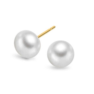 Ørepynt i gult gull med ferskvannsperle 7,5mm