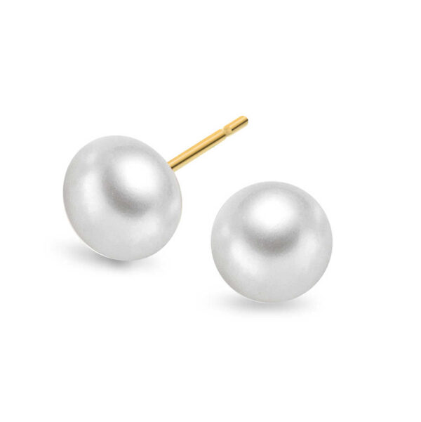 Ørepynt i gult gull med ferskvannsperle 7,5mm