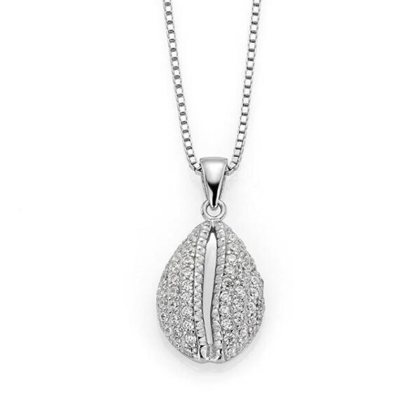 Anheng i rhodinert sølv Seashell med cubic zirkonia