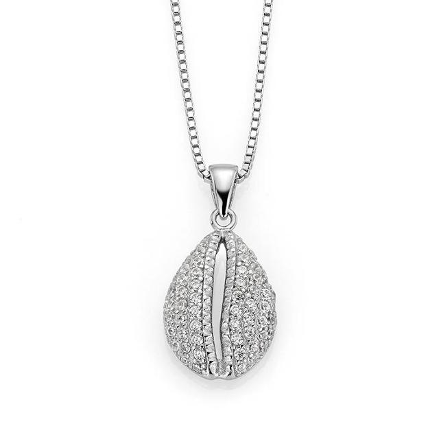 Anheng i rhodinert sølv Seashell med cubic zirkonia