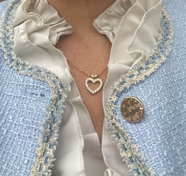 Anheng hjerte i gult gull med diamanter 0,60 ct