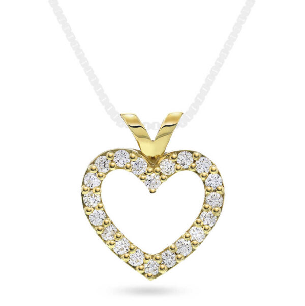 Anheng hjerte i gult gull med diamanter 0,60 ct