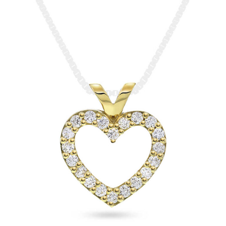 Anheng hjerte i gult gull med diamanter 0,60 ct