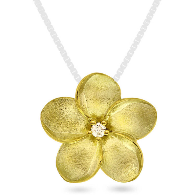 Anheng stor blomst i gult gull med diamant