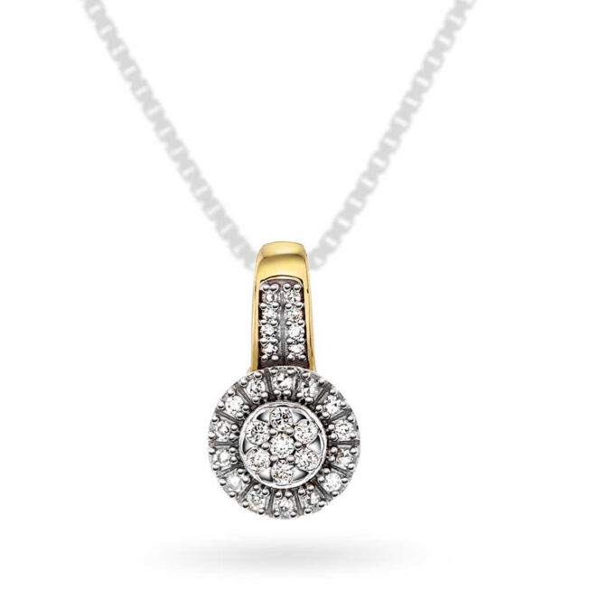 Gult gull anheng med diamant rosett