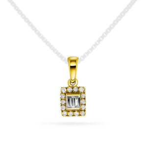Anheng i gult gull med baguetteslipte diamanter 0,15 ct