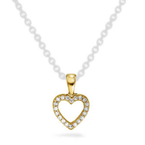 Prins og prinsesse, gult gull hjerte med diamanter 0,04ct