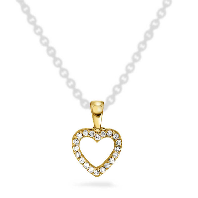 Prins og prinsesse, gult gull hjerte med diamanter 0,04ct
