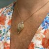 Anheng i gult gull dråpe med diamantkrans 0,10ct