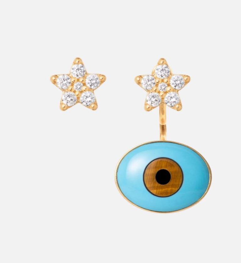 Ole Lynggaard "Evil Eye" øreanheng i gult gull med turkis