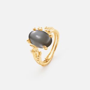 OLE LYNGGAARD COPENHAGEN  BoHo ring small i gult gull med grå månesten