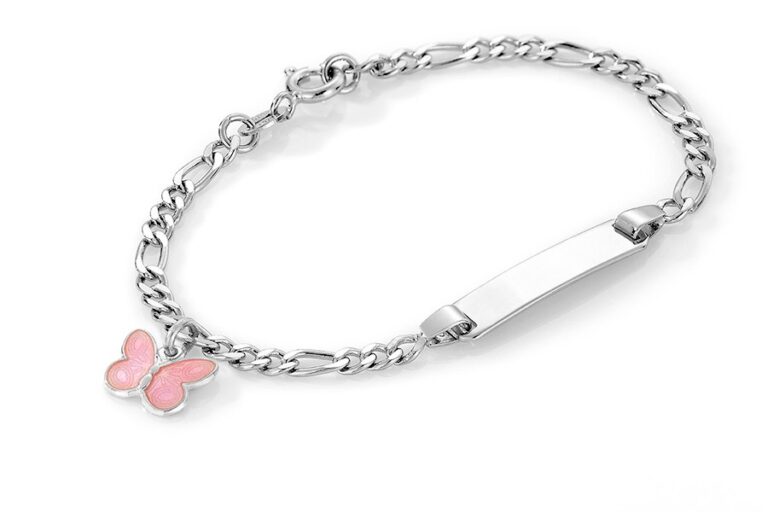 Barnearmbånd med ID-plate rosa hjerte fra Pia og Per
