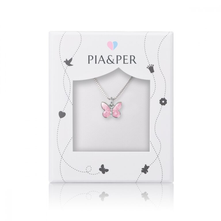 Pia og Per sommerfugl anheng, rosa
