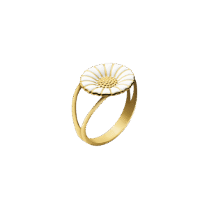 Georg Jensen "Daisy" liten ring i forgylt med hvit emalje