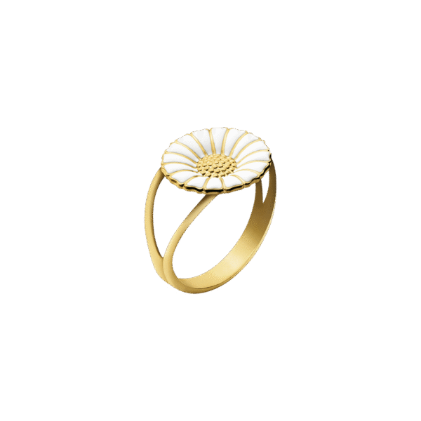 Georg Jensen "Daisy" liten ring i forgylt med hvit emalje