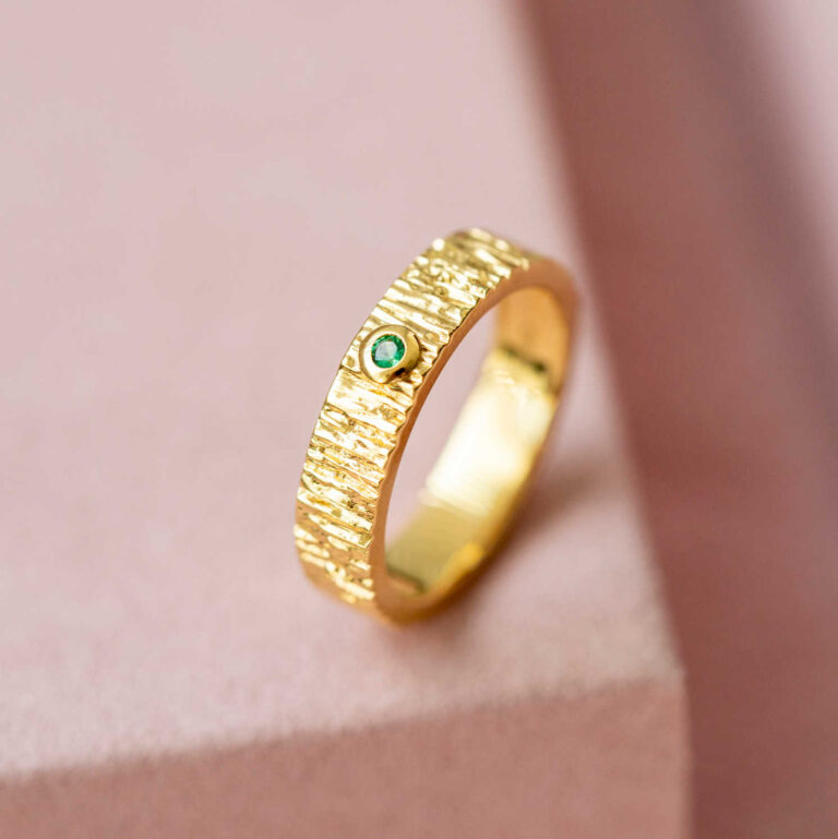 Pan ring i forgylt sølv med grønn c.zirkonia
