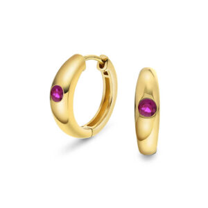 Pan curved ørering i forgylt sølv med rosa c.zirkonia