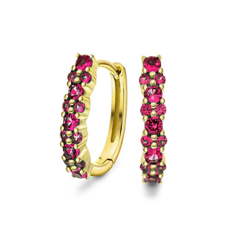 Pan ørering i forgylt sølv med rosa c.zirkonia