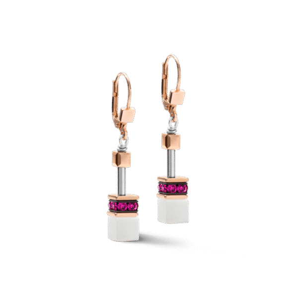 Coeur de Lion GeoCUBE® ørepynt i gylden, hvit og fuksia