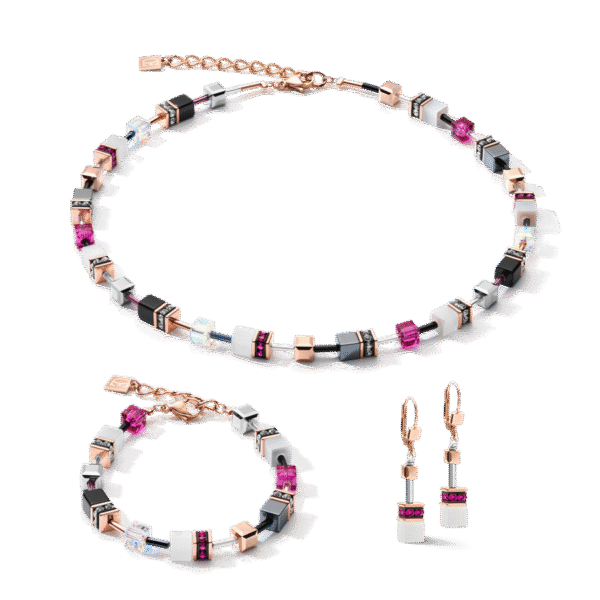 Coeur de Lion GeoCUBE® ørepynt i gylden, hvit og fuksia