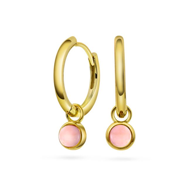 Sandra Lyng ørepynt "Kjærlighet" i forgylt sølv med rosa cabochonslipt opal