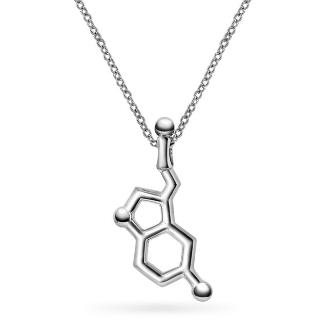 Smykke i rhodinert sølv med molekylet serotonin fra Sandra Lyng Haug
