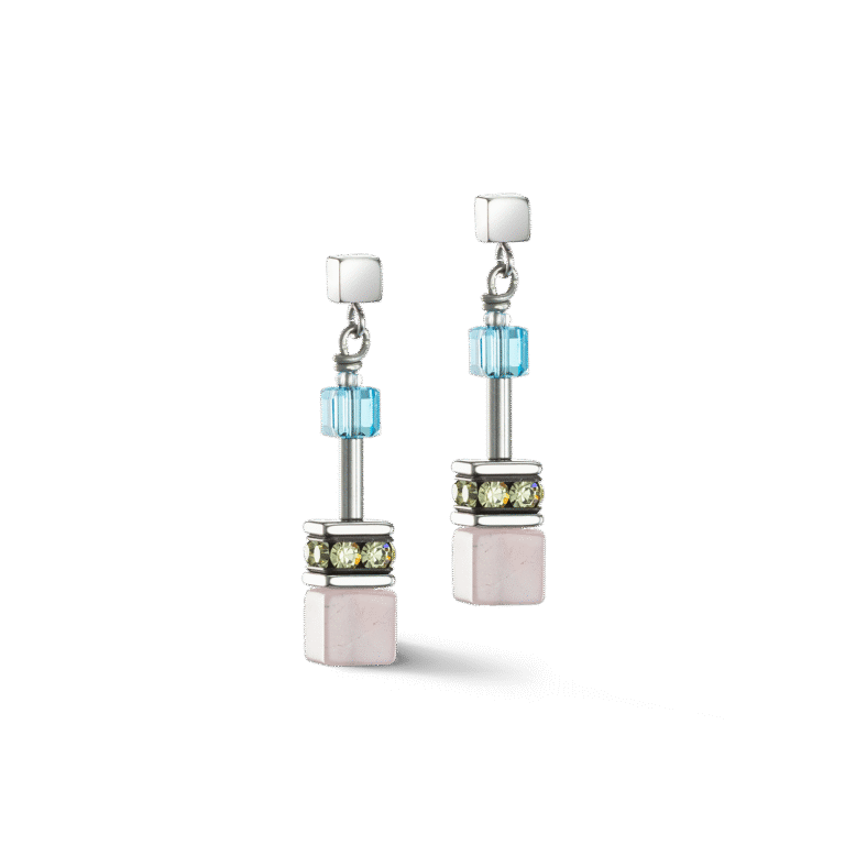 Coeur de Lion GeoCUBE® iconic Precious ørepynt med rosenkvarts
