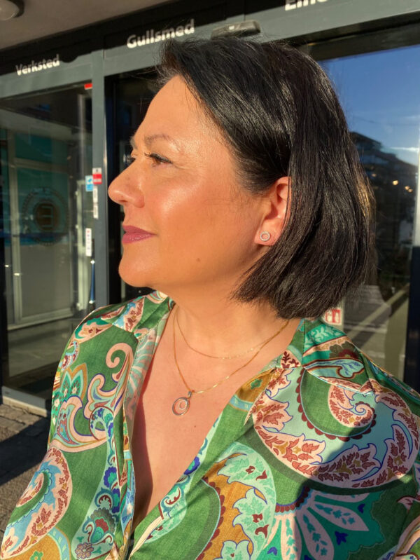 Ørepynt, sirkel i hvitt gull med c.zirkonia