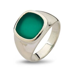 By Birdie «Cushion Green onyx» signetring i sølv