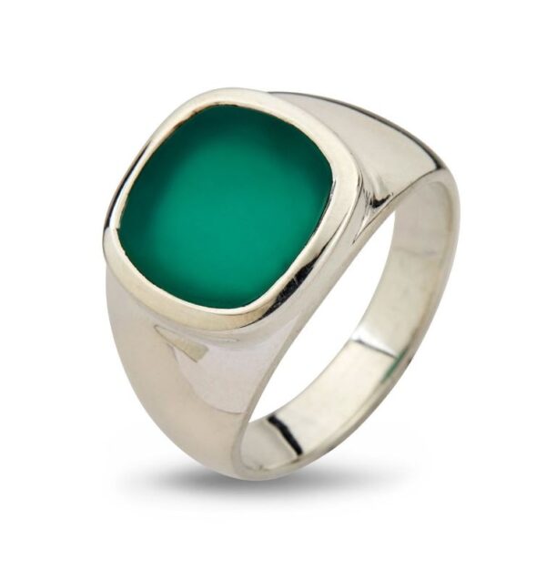 By Birdie «Cushion Green onyx» signetring i sølv