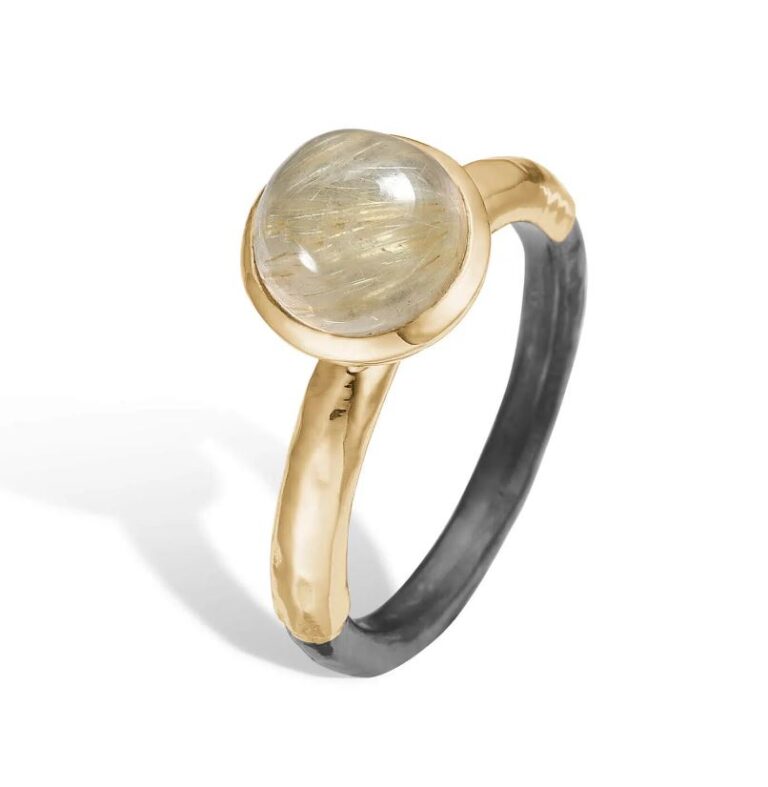 By Birdie "Ring Victoria rose rutil" i sølv med gult gull detaljer og rutilkvarts