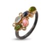 By Birdie "Elisabeth Cabochon" ring i sølv med gult gull detaljer og stener