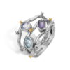 By Birdie "Grace Triple Ocean ring" i sølv med gult gull detaljer blå toner