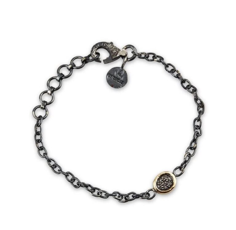 By Birdie "Chain Topka" armbånd i sølv med gult gull detaljer og diamanter
