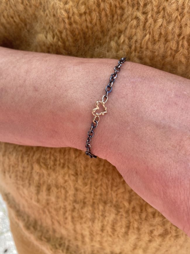 By Birdie "Zenith open heart" armbånd i sølv med gult gull detaljer