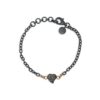 Armbånd oksidert sølv fra By Birdie hjerte paveert med sorte diamnter 0,50 ct