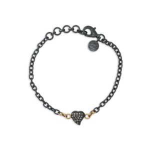 Armbånd oksidert sølv fra By Birdie hjerte paveert med sorte diamnter 0,50 ct