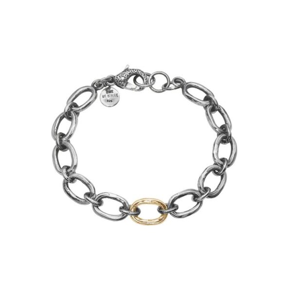 By Birdie "Samsara Golden link" armbånd i sølv med gult gull detaljer