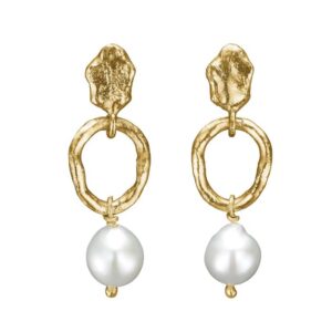 By Birdie "Ellen Golden Pearl" ørepynt med perle